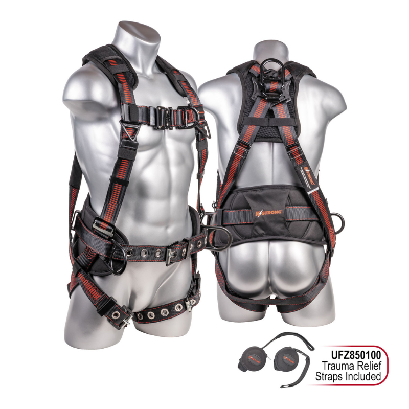 Epic 5-Point Full Body Harness, Enhanced Dorsal D-ring Plus™, Front D-ring, 2 Side D-rings, Waist Pad w/ Removable Tool Belt, Back/ Shoulder Pad, QC Chest and TB Legs – (ANSI)