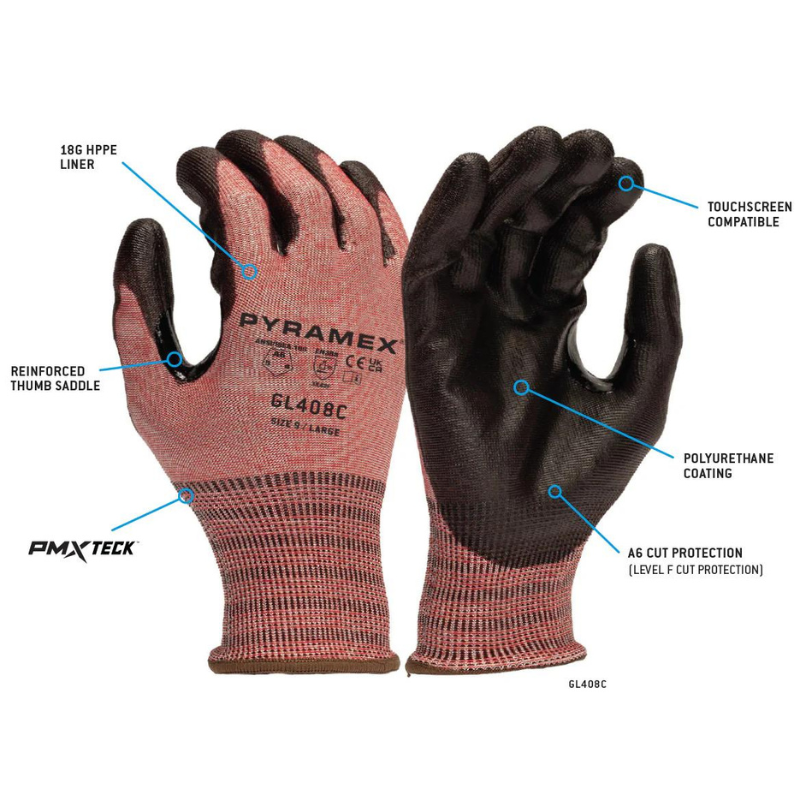 12 Pairs - GL408C ANSI Level 6 Polyurethane Gloves