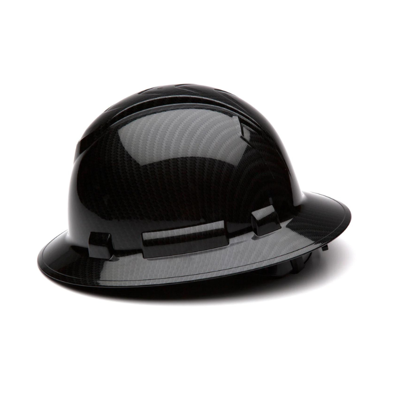 Shiny Black Graphite Pyramex Ridgeline Full Brim Hard Hat 4-Point Ratchet Suspension