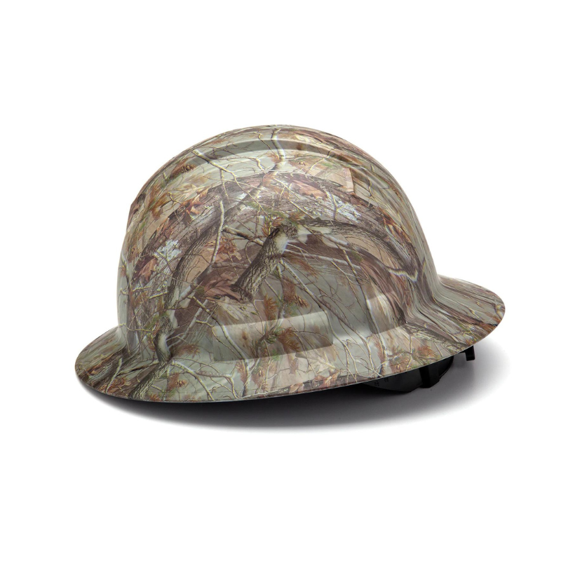 Matte Camo Pattern Pyramex Ridgeline Full Brim Hard Hat 4-Point Ratchet Suspension