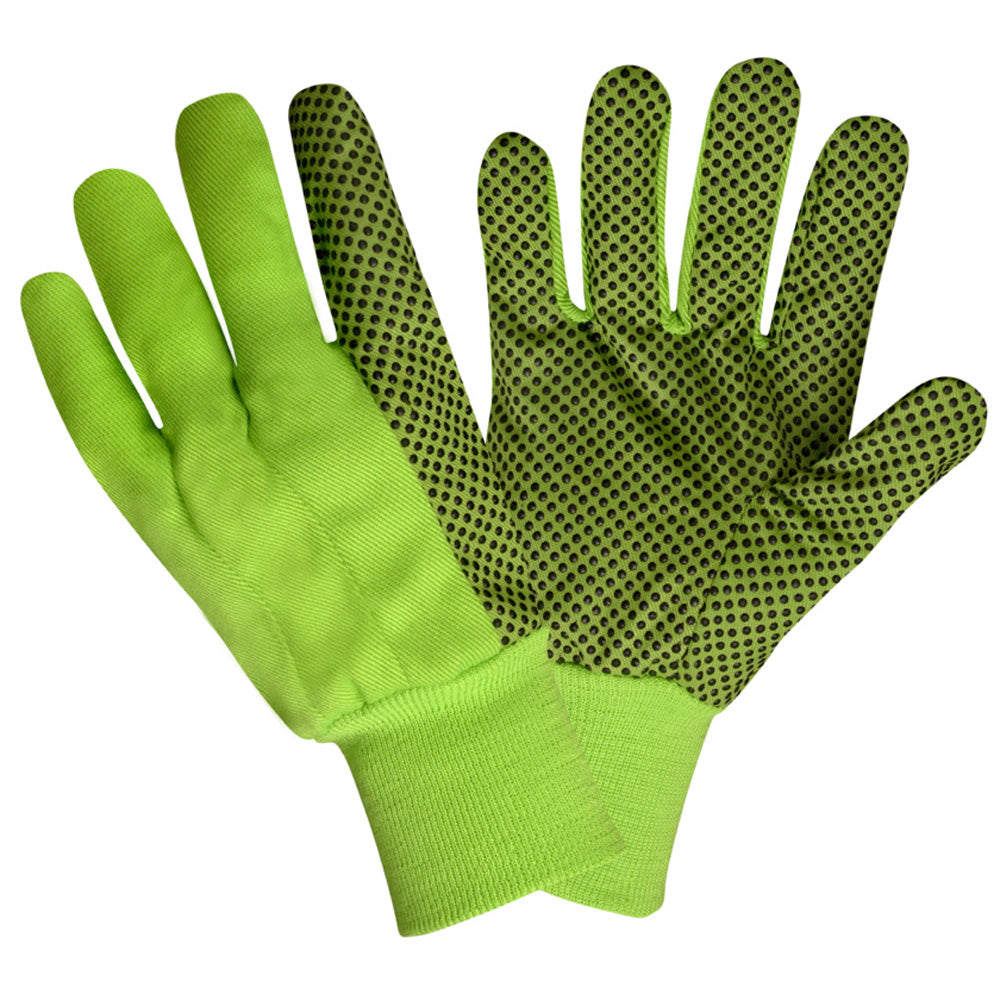 12 Pairs - Canvas, Knit Wrist, Dotted Cotton, Hi-Vis Lime