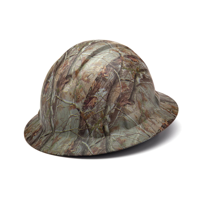 Matte Camo Pattern Pyramex Ridgeline Full Brim Hard Hat 4-Point Ratchet Suspension