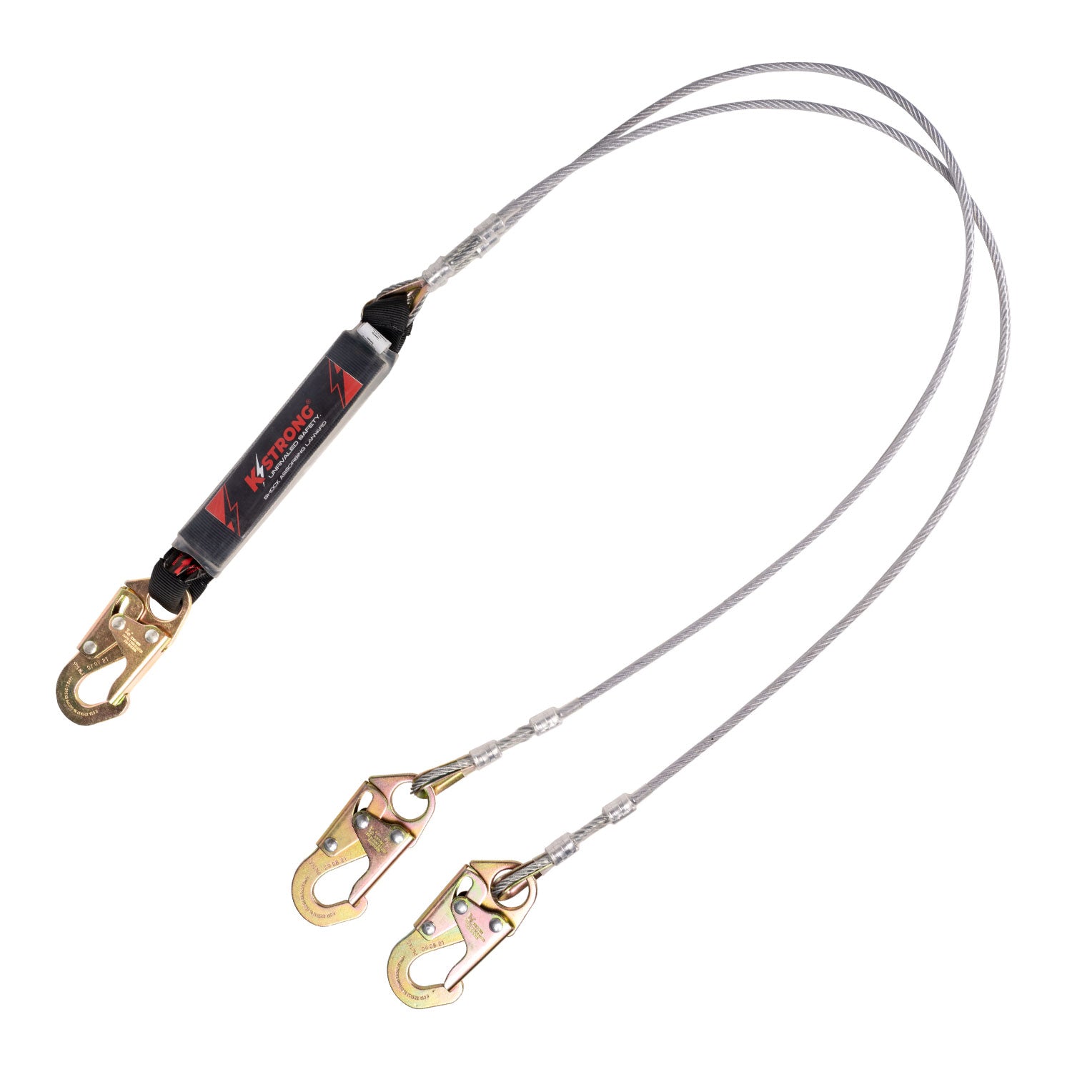 6 ft. Leading Edge (LE) Rated Twin Leg 100% Tie-off Clear Pack Design shock absorbing coated wire lanyard with Snap Hooks. (ANSI)