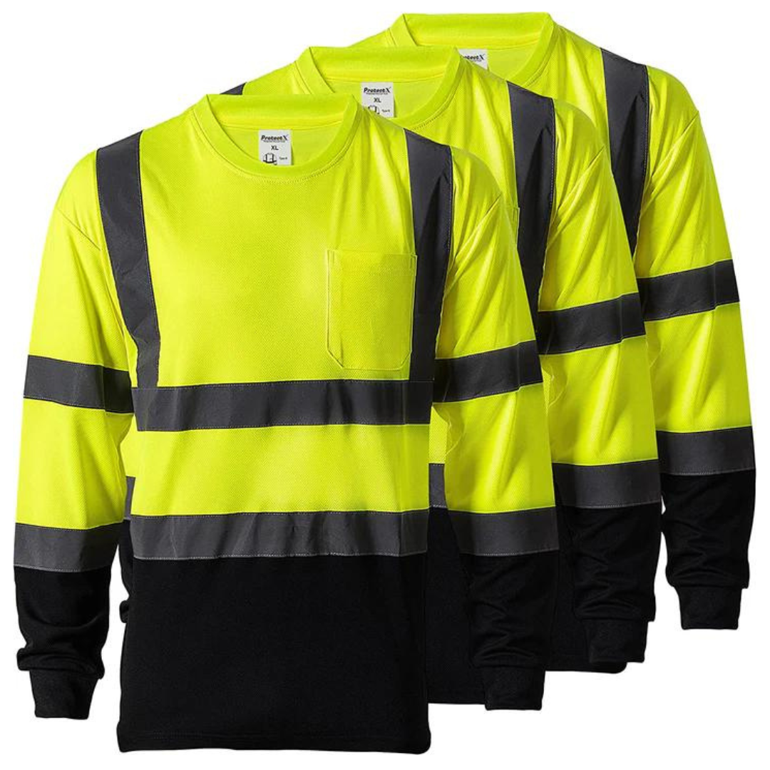 3 Pack - High Visibility Heavy Duty Long Sleeve Type R Class 2 Shirt