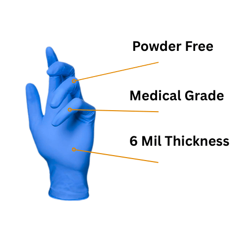 6 Mil Blue Examination Nitrile Gloves – Medical Grade, Powder-Free
