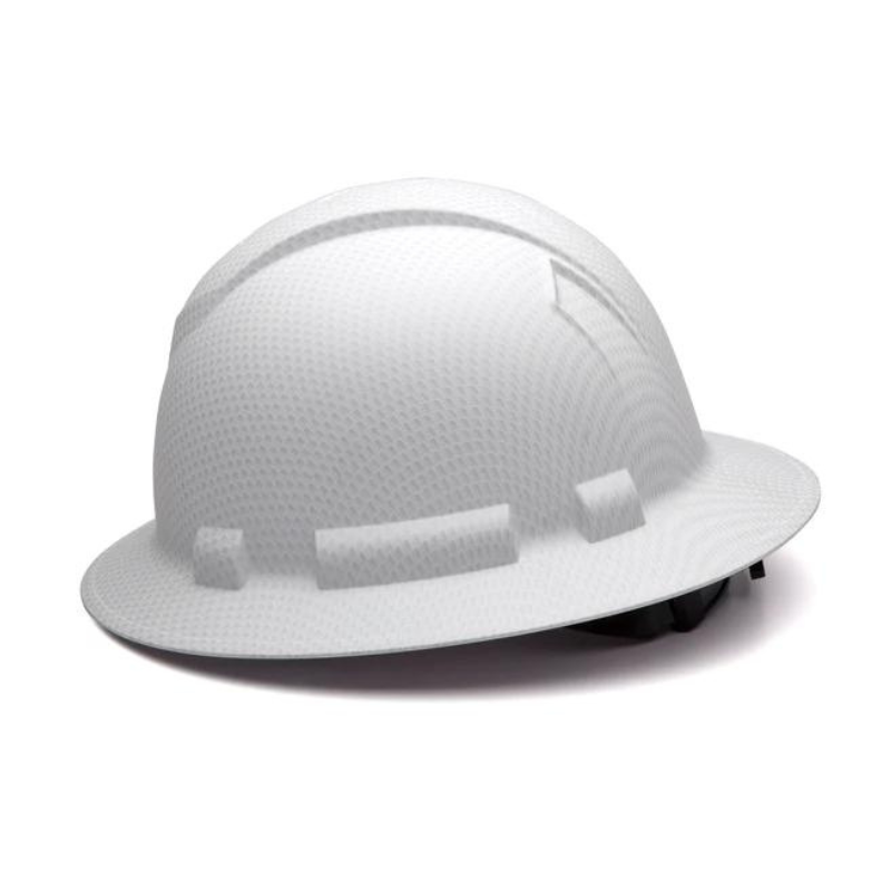 Matte White Graphite Pyramex Ridgeline Full Brim Hard Hat 4-Point Ratchet Suspension