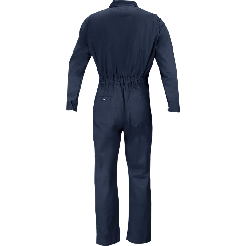 7 oz. Navy Blue Flame Retardant Coverall with Elastic Waist and Adjustable Sleeve Cuffs