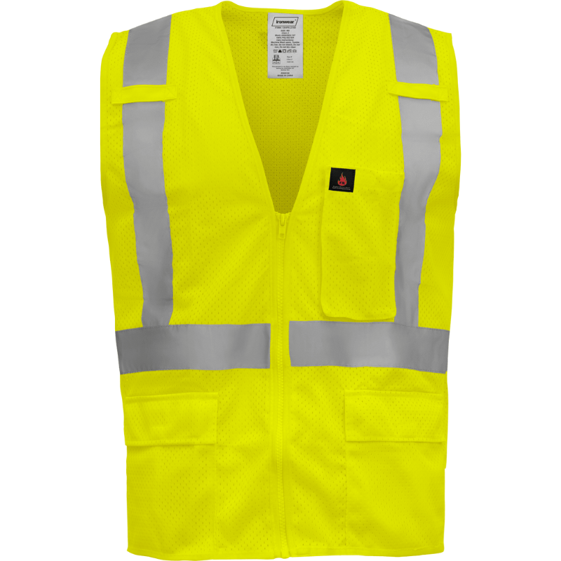 Hi Vis Lime Flame Retardant Reflective Vest w Clip Holders