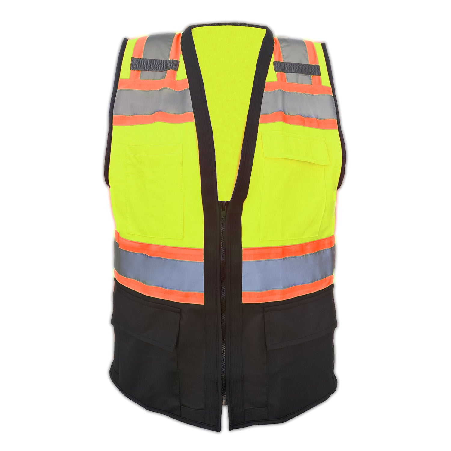 Hi Vis Green Surveyor Vest - Black Bottom